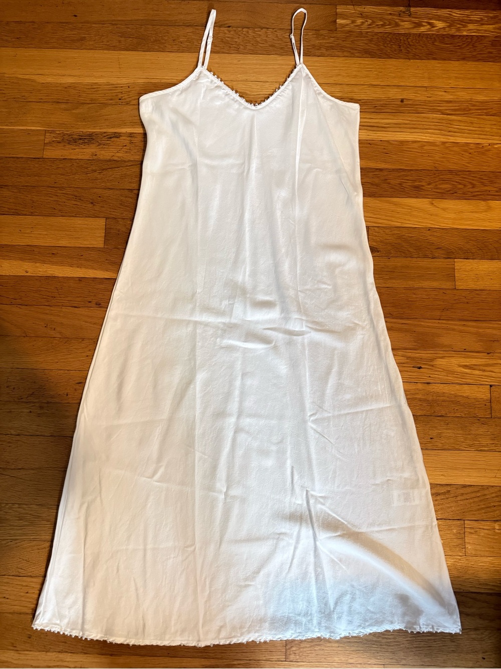 Silk Laundry White Pearl Beaded Edge Silk Slip Dress